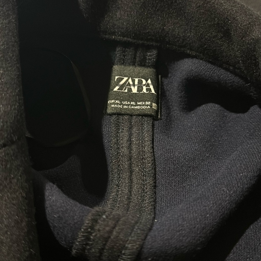 NWOT Zara Lapel Collar Felt Texture Long Open Front Coat NAVY - Picture 5 of 6